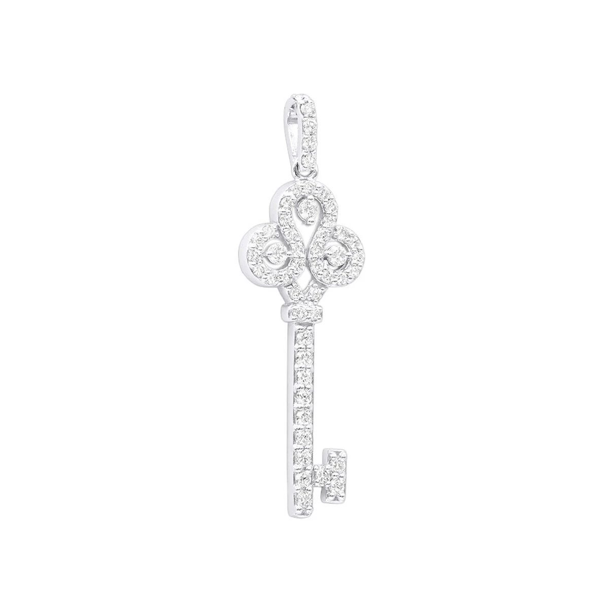 14K White Gold Round Diamond Key Pendant 1.57ct 3 14K White Gold Round Diamond Key Pendant 1.57ct