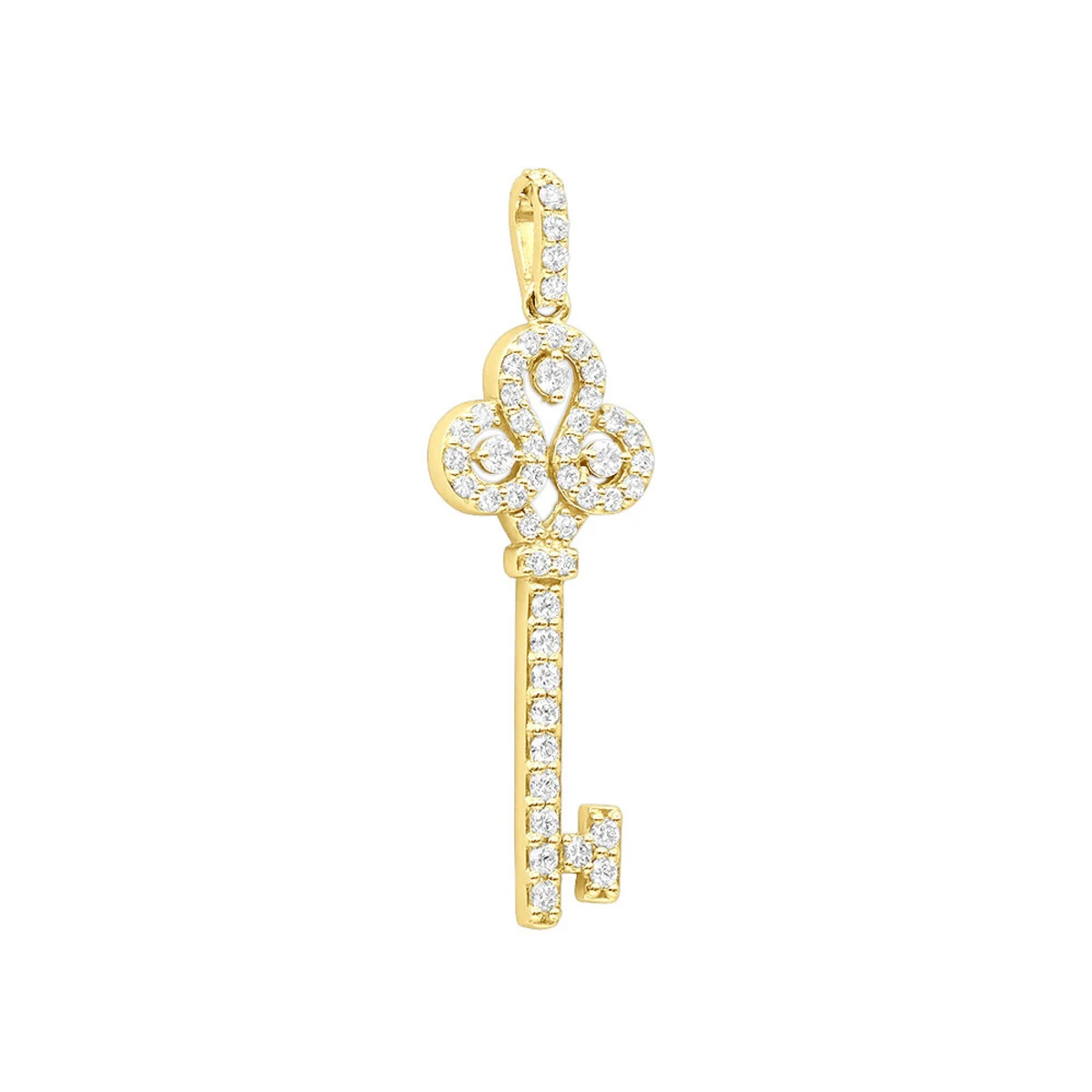 14K White Gold Round Diamond Key Pendant 1.57ct 4 14K White Gold Round Diamond Key Pendant 1.57ct - Image 2
