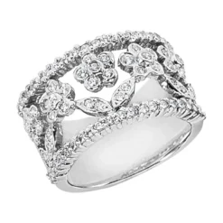 14K White Gold Round Diamond Ladies Ring 0.82ct 12.8mm