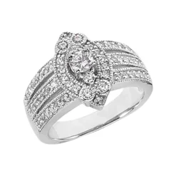 14K White Gold Round Diamond Ladies Ring 0.82ct 14.7mm