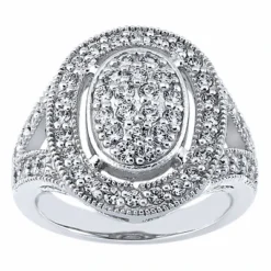 14K White Gold Round Diamond Ladies Ring 0.96ct 4.3mm