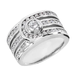 14K White Gold Round Diamond Ladies Ring 1.29ct 11.3mm