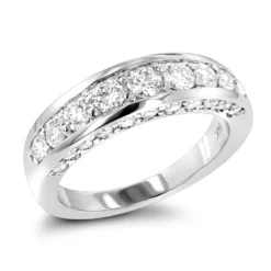 Thin 14K White Gold Round Diamond Ladies Wedding Ring 1.3ct