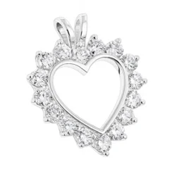 14K White Gold Round Diamond Open Heart Pendant For Women 1.9ct