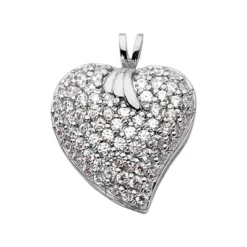 14K White Gold Round Diamond Pave Heart Pendant 1.44ct