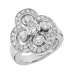 14K White Gold Round Diamond Right Hand Ring 1.33ct