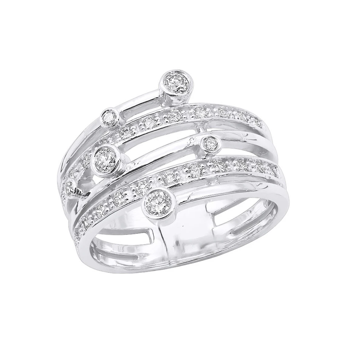 14K White Gold Round Diamond Right Hand Women's Ring 0.40ct 14.5mm 3 14K White Gold Round Diamond Right Hand Women's Ring 0.40ct 14.5mm