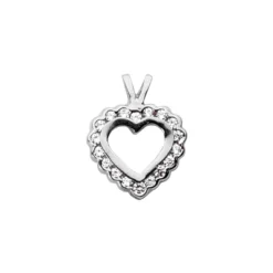 14K White Gold Round Diamond Scalloped Heart Pendant 0.27ct