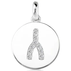 14K White Gold Round Diamond Wishbone Necklace 0.27ct