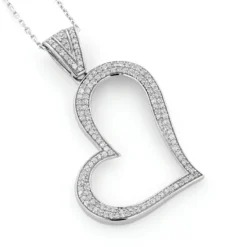 14K White Gold Round Pave Diamond Heart Pendant 0.5ct