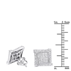 14K White Gold 1 Carat Round & Princess Cut Diamond Earrings Square Studs Men's Or Women's -Outlet Radiant Bijou Store 14k gold round princess cut diamond earrings square studs by luxurman rulerwh