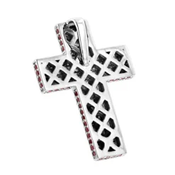14K White Gold Ruby Cross Pendant Round Princess Cut 2.85ct By Luxurman -Outlet Radiant Bijou Store 14k gold ruby cross pendant round princess cut 285ct by luxurman backwh
