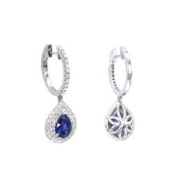 14K White Gold Sapphire Diamond Pear Shape Drop Earrings For Women By Luxurman