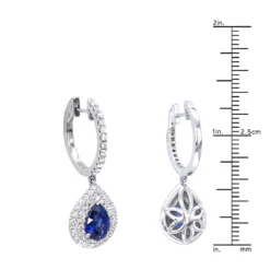 14K White Gold Sapphire Diamond Pear Shape Drop Earrings For Women By Luxurman -Outlet Radiant Bijou Store 14k gold sapphire diamond pear shape drop earrings for women by luxurman rulerwh