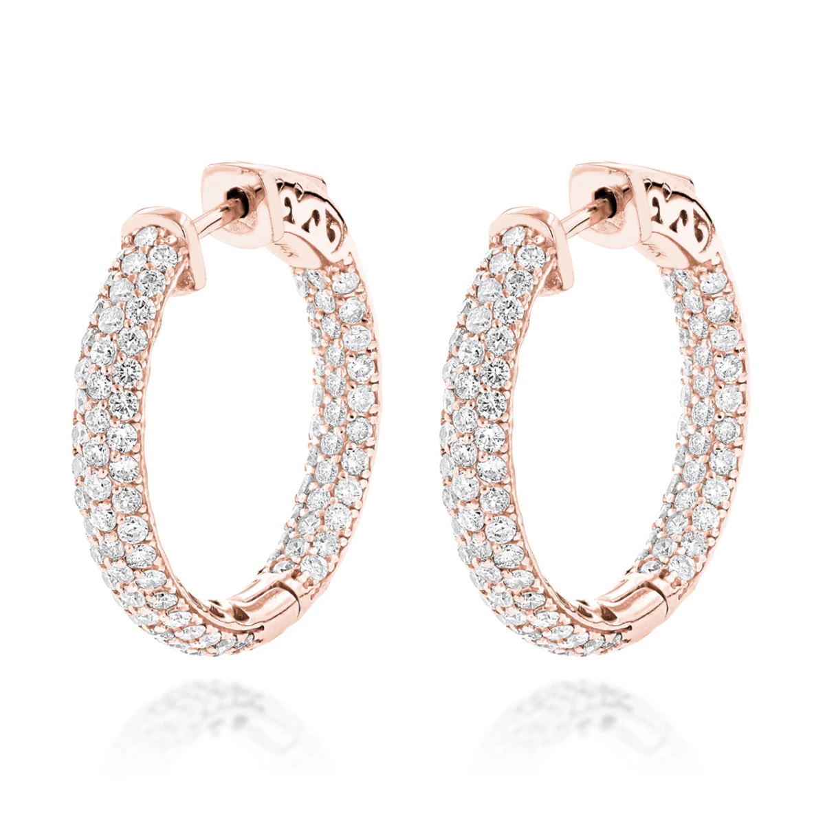 14K White Gold Small Inside Out Diamond Hoop Earrings For Women 2.7ct 1 Inch 5 14K White Gold Small Inside Out Diamond Hoop Earrings For Women 2.7ct 1 Inch - Image 3