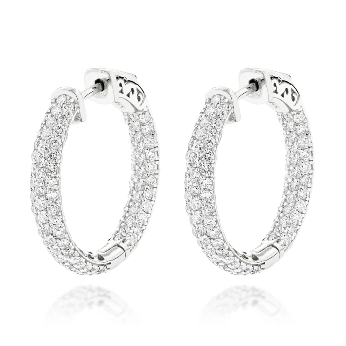 14K White Gold Small Inside Out Diamond Hoop Earrings For Women 2.7ct 1 Inch 3 14K White Gold Small Inside Out Diamond Hoop Earrings For Women 2.7ct 1 Inch
