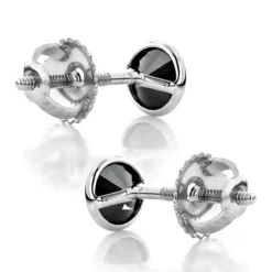 14K White Gold Solitaire 0.25ct Black Round Diamond Stud Earrings 3mm With Screw Backs -Outlet Radiant Bijou Store 14k gold solitaire black round diamond bezel stud earrings 025ct 1 backwh