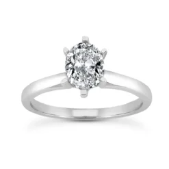 14K White Gold Solitaire Oval Cut Diamond Engagement Ring 0.50ct 2mm