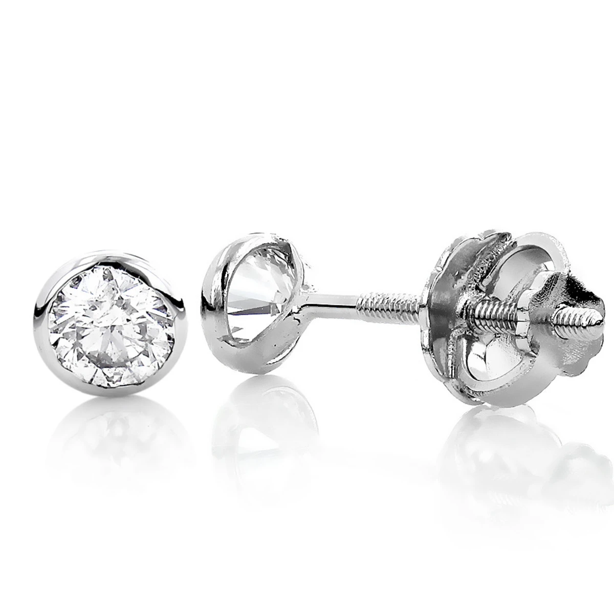 14K White Gold Solitaire Round Diamond Bezel Stud Earrings 0.75ct 3 14K White Gold Solitaire Round Diamond Bezel Stud Earrings 0.75ct
