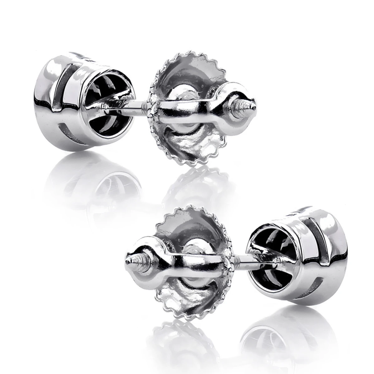 14K White Gold Black Diamonds Stud Earrings 1 Carat 5mm Bezel Setting 6 14K White Gold Black Diamonds Stud Earrings 1 Carat 5mm Bezel Setting - Image 4