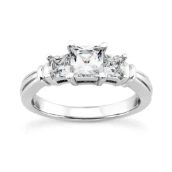 14K White Gold Three Stone Diamond Engagement Ring 0.64ct 2.75mm