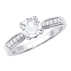 14K White Gold Unique Diamond Engagement Ring 0.91ct 3.1mm