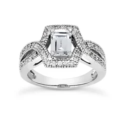 14K White Gold Unique Diamond Engagement Ring 0.94ct 5.4mm