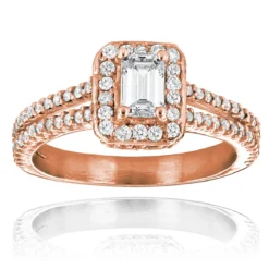 Halo Emerald Cut Diamond Engagement Ring 1.21ct 14K White Gold -Outlet Radiant Bijou Store 14k gold unique diamond engagement ring 121ct p 23901 ro