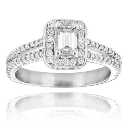 Halo Emerald Cut Diamond Engagement Ring 1.21ct 14K White Gold