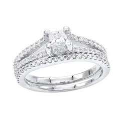 14K White Gold Unique Diamond Engagement Ring Set 0.64ct