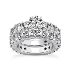 14K White Gold Unique Diamond Engagement Ring Set 3.67ct