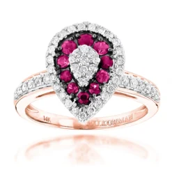 14K White Gold Unique Pear Shape Diamond And Ruby Women's Ring Drop Design 1tcw -Outlet Radiant Bijou Store 14k gold unique pear shape diamond and ruby womens ring drop design 1tcw ro