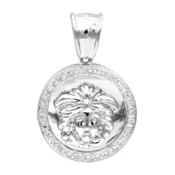 14K White Gold Unisex Diamond Versace Style Pendant 0.60ct Medusa Medallion
