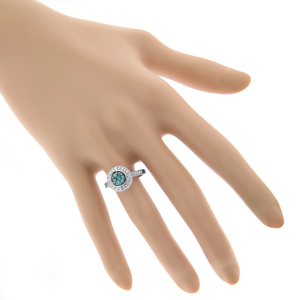 14K White Gold White And Blue Diamond Ring For Women 0.8ct Cluster | Engagement 7 14K White Gold White And Blue Diamond Ring For Women 0.8ct Cluster | Engagement - Image 5