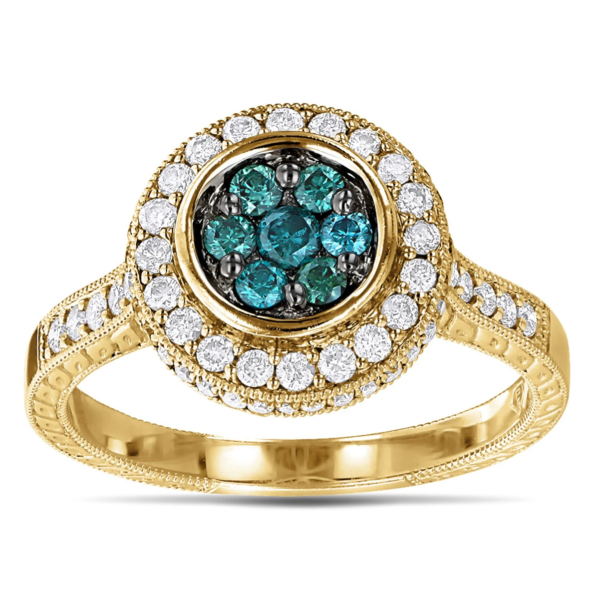 14K White Gold White And Blue Diamond Ring For Women 0.8ct Cluster | Engagement 4 14K White Gold White And Blue Diamond Ring For Women 0.8ct Cluster | Engagement - Image 2