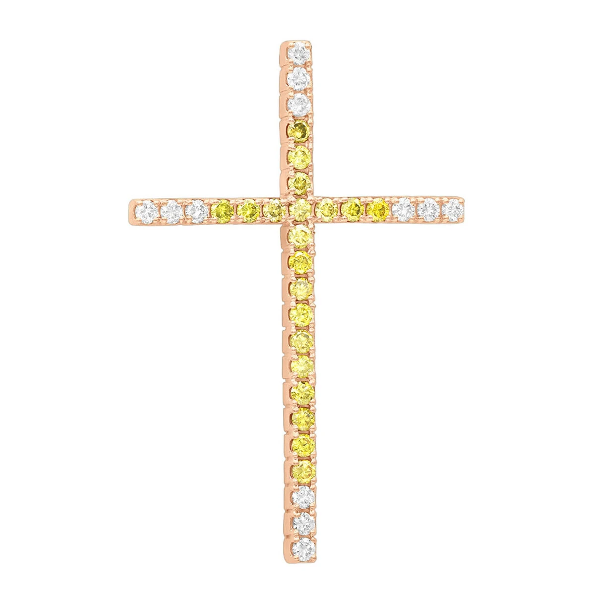 14K Yellow Gold White And Yellow Diamond Cross Pendant 0.72ct 5 14K Yellow Gold White And Yellow Diamond Cross Pendant 0.72ct - Image 3