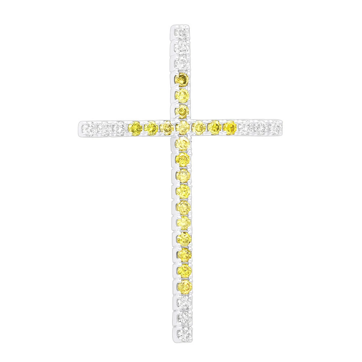 14K Yellow Gold White And Yellow Diamond Cross Pendant 0.72ct 4 14K Yellow Gold White And Yellow Diamond Cross Pendant 0.72ct - Image 2