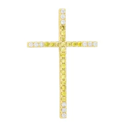 14K Yellow Gold White And Yellow Diamond Cross Pendant 0.72ct
