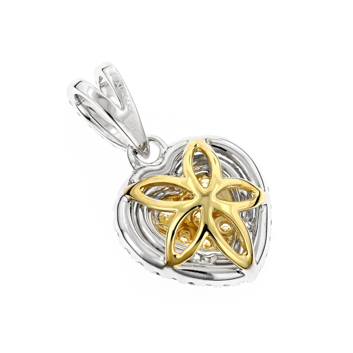 14K White Gold White And Yellow Diamonds Heart Pendant For Women 0.88ct 6 14K White Gold White And Yellow Diamonds Heart Pendant For Women 0.88ct - Image 4