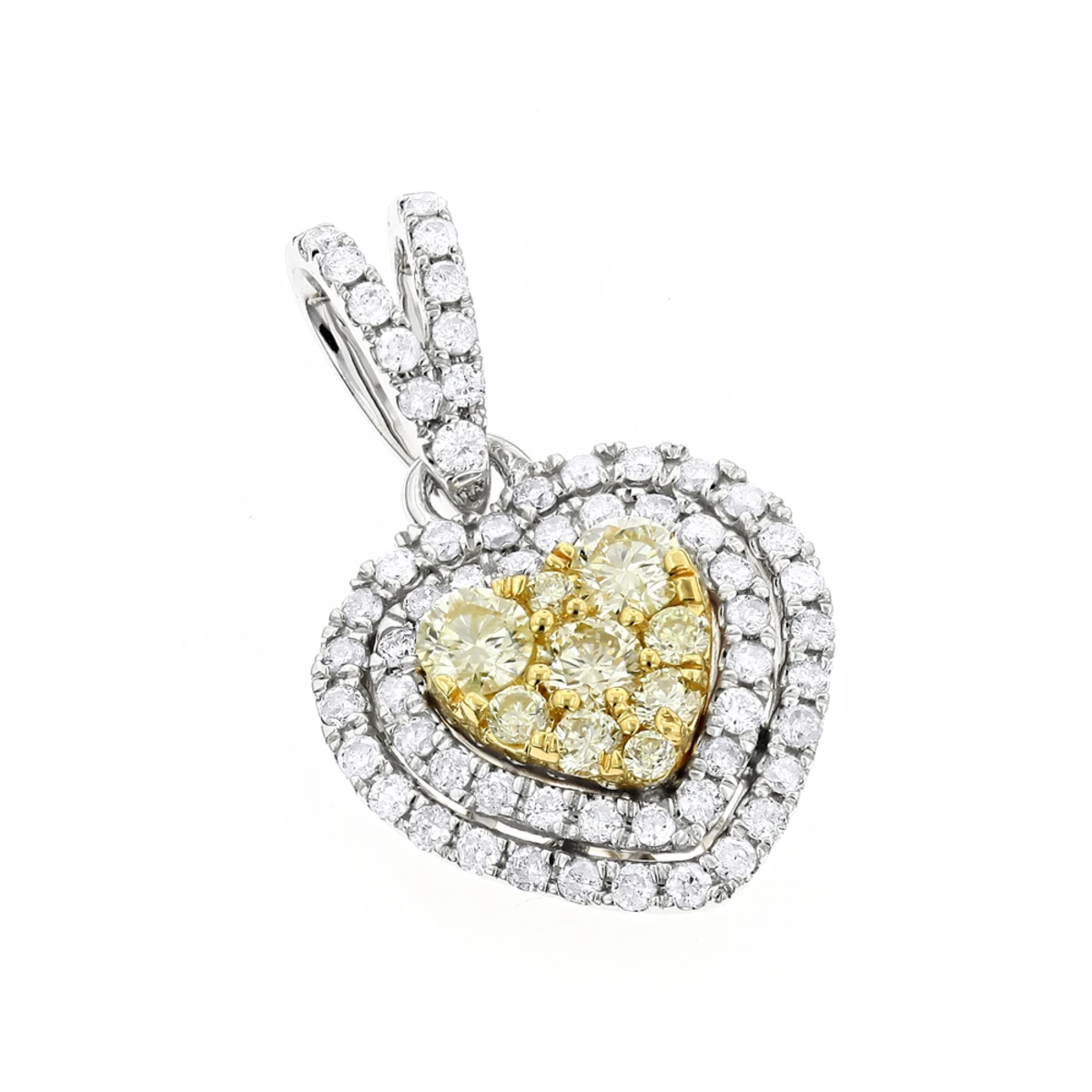 14K White Gold White And Yellow Diamonds Heart Pendant For Women 0.88ct 3 14K White Gold White And Yellow Diamonds Heart Pendant For Women 0.88ct