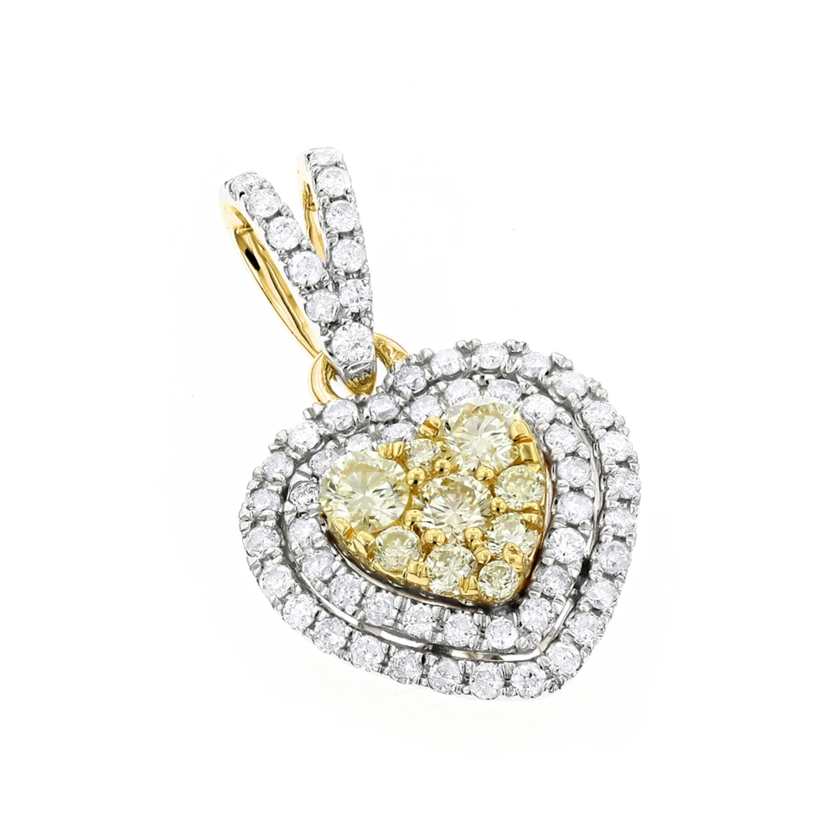 14K White Gold White And Yellow Diamonds Heart Pendant For Women 0.88ct 4 14K White Gold White And Yellow Diamonds Heart Pendant For Women 0.88ct - Image 2