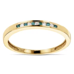 Ultra Thin 14K Yellow Gold White Blue Diamond Stackable Ring For Women
