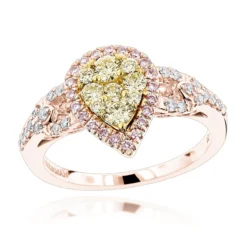 14K White Gold White Pink Yellow Diamond Engagement Ring For Women Pear Shape -Outlet Radiant Bijou Store 14k gold white pink yellow diamond engagement ring for women pear shape ro