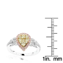 14K White Gold White Pink Yellow Diamond Engagement Ring For Women Pear Shape -Outlet Radiant Bijou Store 14k gold white pink yellow diamond engagement ring for women pear shape rulerwh