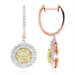14K White Gold White Yellow Diamond Circle Earrings Hoop Dangles By Luxurman 2ct -Outlet Radiant Bijou Store 14k gold white yellow diamond circle earrings hoop dangles by luxurman 2ct ro