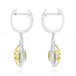 14K White Gold White Yellow Diamond Cluster Fashion Ladies Drop Earrings 1.45ct -Outlet Radiant Bijou Store 14k gold white yellow diamond cluster fashion ladies drop earrings 145ct backwh