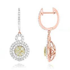 14K White Gold White Yellow Diamond Cluster Fashion Ladies Drop Earrings 1.45ct -Outlet Radiant Bijou Store 14k gold white yellow diamond cluster fashion ladies drop earrings 145ct ro