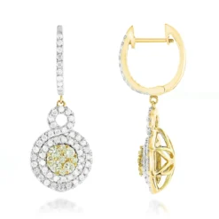 14K White Gold White Yellow Diamond Cluster Fashion Ladies Drop Earrings 1.45ct -Outlet Radiant Bijou Store 14k gold white yellow diamond cluster fashion ladies drop earrings 145ct ye