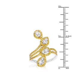 14K White Gold White Yellow Diamond Cocktail Ring For Women Floral Design 1.25ct -Outlet Radiant Bijou Store 14k gold white yellow diamond cocktail ring for women floral design 125ct rulerwh
