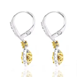 14K White Gold White Yellow Diamond Drop Earrings 1.2ct Women's Dangle Hoops -Outlet Radiant Bijou Store 14k gold white yellow diamond drop earrings 12ct womens dangle hoops back